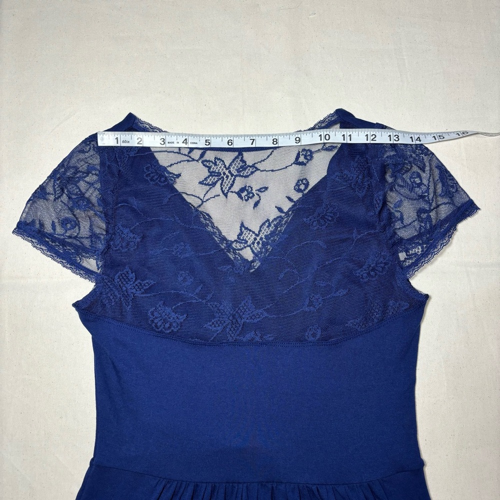 Navy Blue Maxi Dress Lace Cap Sleeves Lace Back Semi-Formal Casual - Picture 14 of 16